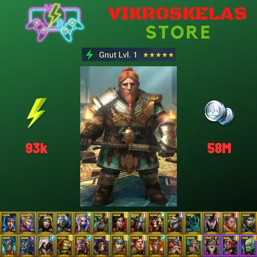 Starter acc with Gnut : 93k energy / 58 mln coins / Foli, Tomb Lord, Arix, Ninja + 20 Login Legendaries / Geomancer, Fahrakin