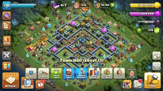 TH 13 - BH 7|Limited Skin|LV 130|HH 7|BK 75,AQ 75,GW 44,MP 47,RC 22 |CN ON|Protect OFF|TAKE MAIL(COC2057)