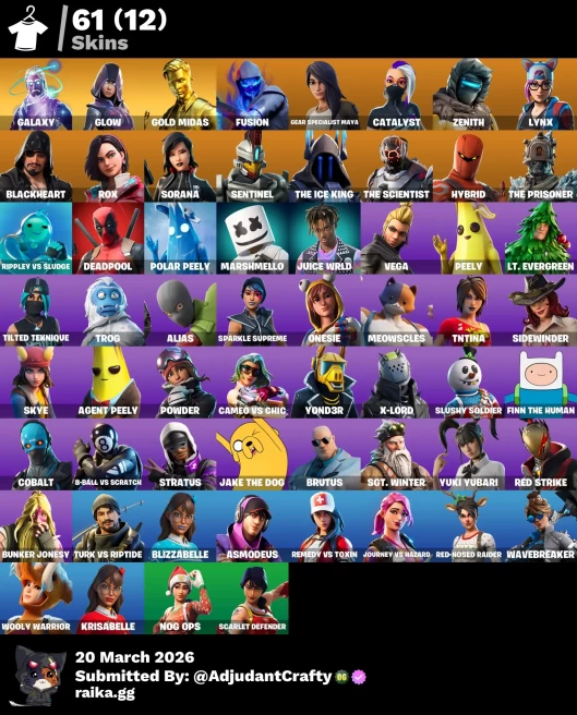 [Code 9595] [PC] 61 skins | Galaxy | Glow | Gold Midas | Fusion | Gear Specialist Maya | Catalyst | Zenith | Lynx | Blackheart | Rox | Sorana | 