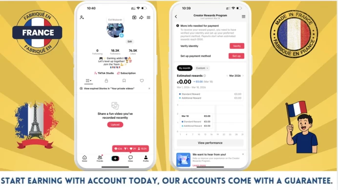 France Monetized Creator Rewards Program Account | 18k Real Followers & 76k Likes | Real screenshots + Full Access + Account in Good Standing