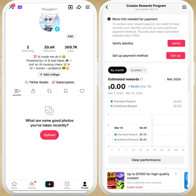 US Fully Monetized Creator Rewards Program Account – 20K Real Followers & 300K Likes | Instant Earnings, Full Access & Account in Good Standing