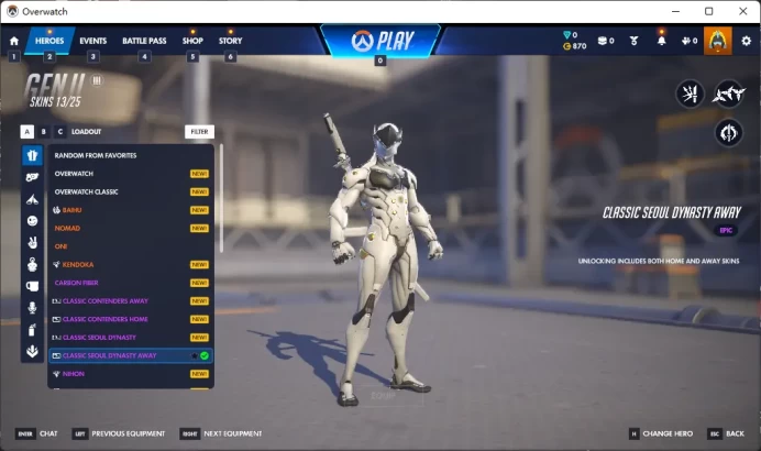 GENJI / CLASSIC SEOUL DYNASTY AWAY /  Gold Weapons / Full Mail Access / see the picture / Please Read Description / pkmv