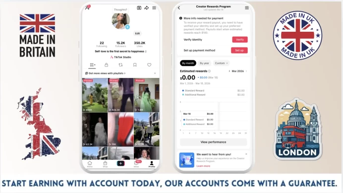 [UK] United Kingdom Monetized Creator Rewards Program Account | 15k Real Followers & 350k Likes | Real screenshots + Full Access + Good Standing