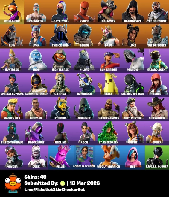 Full Access | 49 skins | WORLD CUP | Ragnarok | Catalyst | Hybrid | Calamity | Blackheart | Ruin | Lynx | The Ice King | Zenith |  