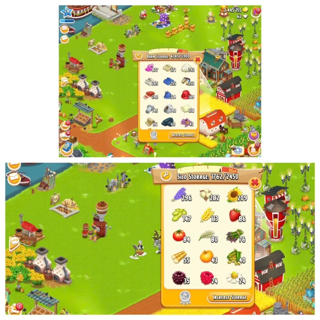HD114 |  Level 74 |  Barn Storage 5900 | Silo Storage 2450 | Coins 3M+ | Diamonds 62 |  Android & iOS -- Instant Delivery.
