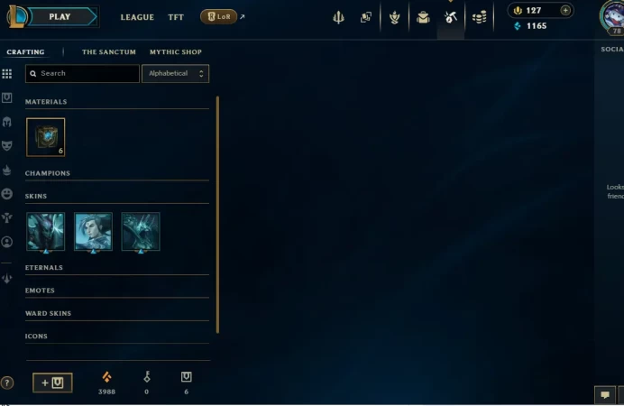 NA EMAIL CHANGEABLE 166 CHAMPIONS 255 SKINS 4 VICTORIOUS 13 LITTLE LEGENDS LAST PLAY 2024