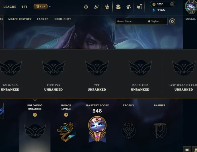 NA EMAIL CHANGEABLE 166 CHAMPIONS 255 SKINS 4 VICTORIOUS 13 LITTLE LEGENDS LAST PLAY 2024
