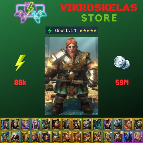 Starter acc with Gnut : 88k energy / 59 mln coins / Lugan, Arix, Ninja + 20 Login Legendaries / Aniri, Dyana
