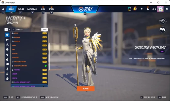 SEOUL DYNASTY AWAY / 8 Gold Weapons / Full Mail Access / see the picture / Please Read Description / syfaw