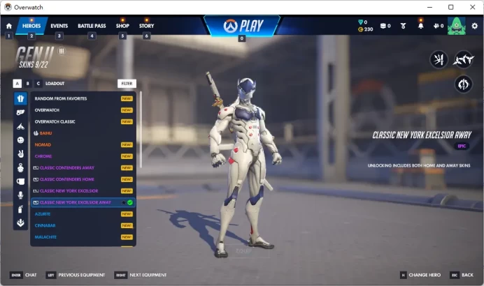 CLASSIC NEW YORK EXCELSIOR AWAY / GENJI / 3 Gold Weapons / Full Mail Access / see the picture / Please Read Description / vgob