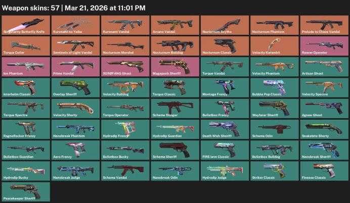 EU / 57 skins / Kuronami no Yaiba / Kuronami Vandal / Sentinels of Light Vandal / Velocity Karambit