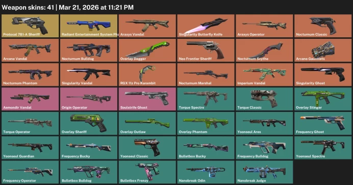 EU / 41 skins / Araxys Vandal / Singularity Butterfly Knife / Arcane Vandal / Overlay Dagger