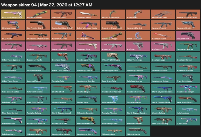 EU / 94 skins / RGX 11z Pro Blade / RGX 11z Pro Karambit / Prelude to Chaos Vandal / Kuronami no Yaiba