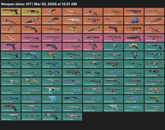 EU / 107 skins / RGX 11z Pro Karambit / Champions 2025 Butterfly Knife / Reaver Butterfly Knife / ORA by OneTap Knife / 