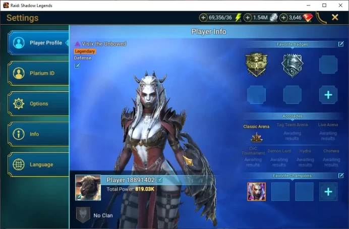 Lv7 819K Power|1 Mythic(SSGalathir)+24 Legendary(Ninja,Xenomorp,Visix,Wukong,MCAngelo,Etc)|3,6K Gem+69K Energy|Plarium (RSL1346)
