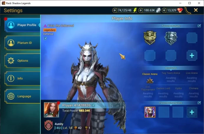 Lv11 693K Power|1 Mythic (StarSage Galathir)+3 Legendary(Xenomorph,Ninja,Ezio)|1 Epic|74K Energy|Plarium (RSL1347)