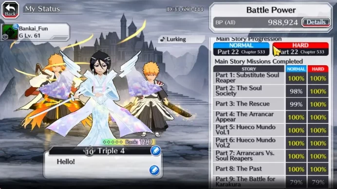[GBL]50K Orb|10th Anniv(Rukia,Ichigo),TYBW26 Ichigo,Halibel Cacao,Nelliel Orient,Renewd Aizen,Etc|2K AccTic|Klab ID|(BBS2462)