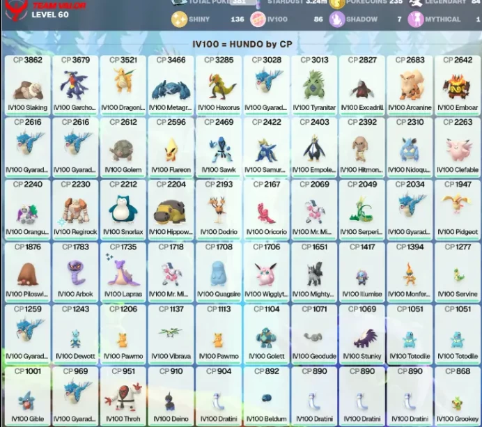  POGO  Shiny: Necrozma , Giratina  | Shiny:136  | IV100 Regirock | Legendary: 84 | Level 60 | Shiny Dialga 4K  | [MG] | PG-MXJJG