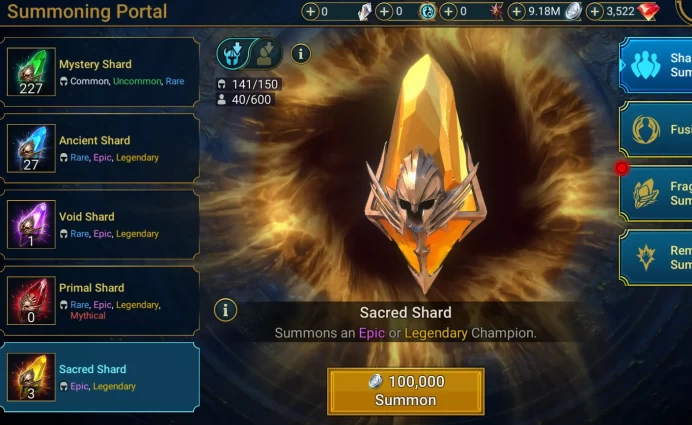  Starter. Mythical Arbais the stonethorn. 18 Legendary. 3500 Gems