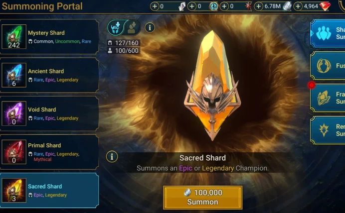 Starter. Mythical Alaz the sunbearer. 18 legendary . 4900 gems.