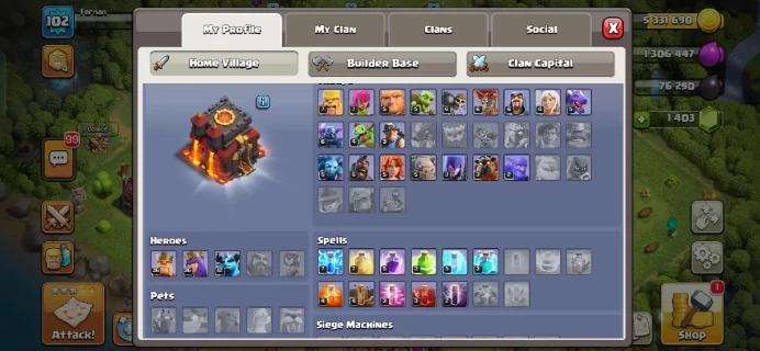 TH10 LEVEL 102 WITH HEROES 36 36 12 - FREE NAME - INSTANT RECIEVED