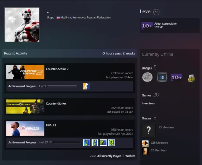 20Game-CS2 Prime 433 hours+5Medals(2019 Service Medal/10Y/5Y/Loyalty Badge/Global Offensive Badge)