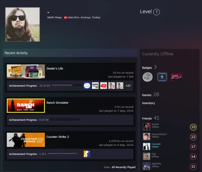 28Game-CS2 Prime 1478 hours+6Medals(2018-2019-2020 Service Medal/5Y/Loyalty Badge/Global Offensive Badge)