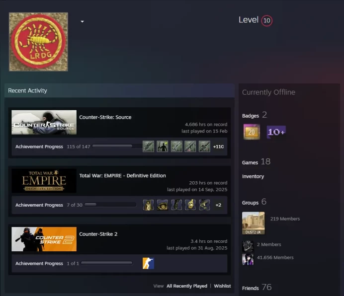 18Game-CS2 Prime+4Medals(10Y/5Y/Loyalty Badge/Global Offensive Badge)+20 Years of Service Steam