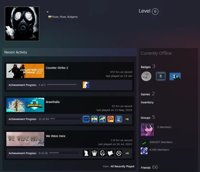 CS2 Prime 572 hours+5Medals(2019-2022 Service Medal/5Y/Loyalty Badge/Global Offensive Badge)