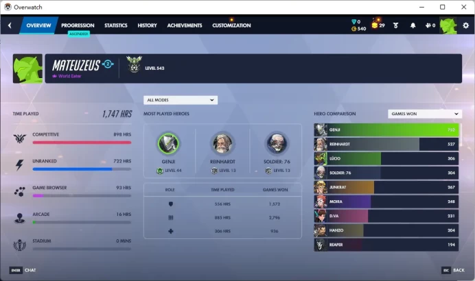 MERCY / GENJI / 10 Gold Weapons / Full Mail Access / see the picture / Please Read Description / Everet