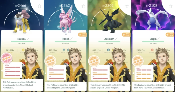 Level 70 PoGo -- 7M Stardust, Hundo Raikou, 8 Shiny Legends, 2 Hundo Legends, 136 Shinies, 12 Perfects, 136 Legendaries, 307 Total Pokemon. o056