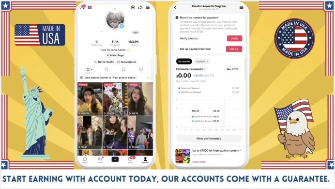 US Monetized Creator Rewards Program Account | 11k Real Followers & 184k Likes | Real screenshots + Full Access + Account in Good Standing