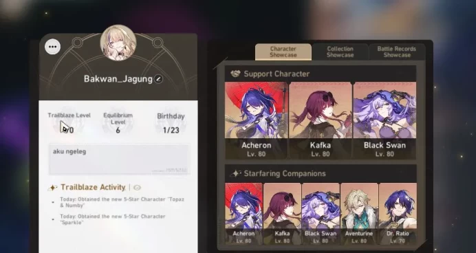 Asia|TL 70|Free GI|8 Limited|Kafka E1+Sign,Black Swan+Sign,Acheron,Adventurine,Sparkle,etc|Female MC|Check SS|TakeMail(HSR6083)