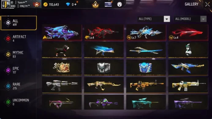 Indonesia|4 EVO - XM8 Destiny Guardian Lv 7|M1887 Emerald,Katana Emerald|419 Vault + 222 Bundle JJK & Naruto|Log Google(FF1408