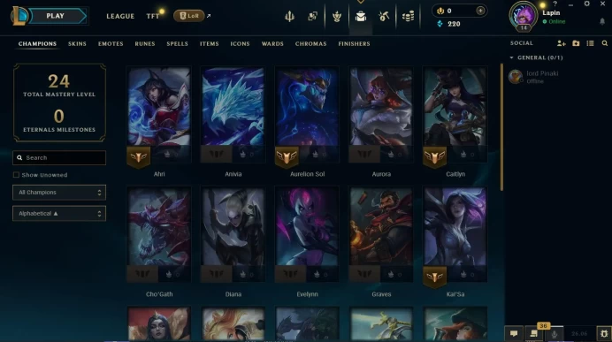 Cuenta LOL LAN | 24 champs | Full Access