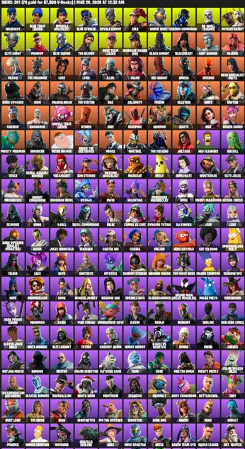 261 Skins | Renegade Raider (OG) + OG Skull Trooper + Black Knight + Merry Mint Axe