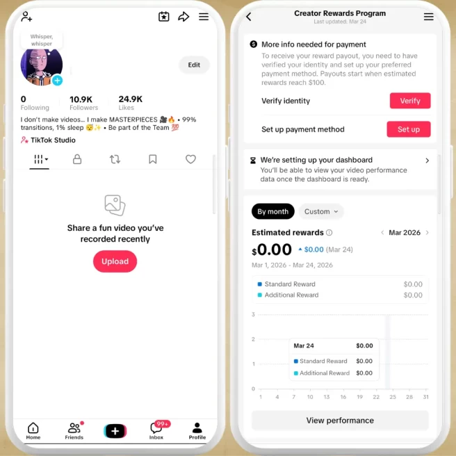 [FRANCE] Fully Monetized Creator Rewards Program Account – 10K Real Followers & 24K Likes | Instant Earnings, Full Access & Good Standing