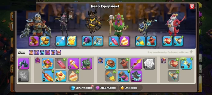 MAX EQUIPMENT EPIC - 95% MAX DEFENSE / WALLS - ,MAX PETS - 3259 WAR STARS -  LOTS OF MAGIC ITEMS - HERO SKIN GEMS