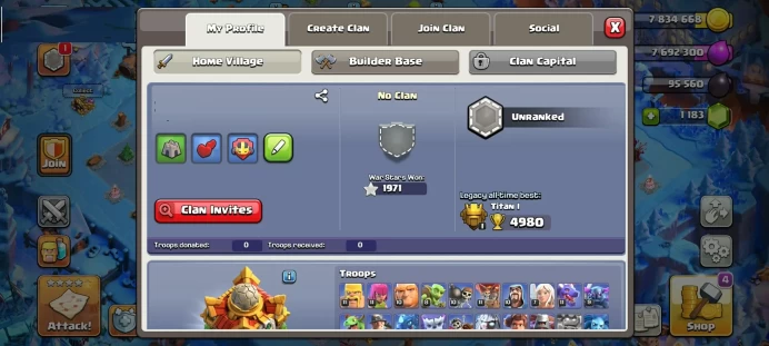 TH16 1971 WAR STARS - HIGH DEFENSES / WALLS - 10 EQUIPMENT EPIC - LEAGUE QUEEN - SHADOW WARDEN - LOTS OF MAGIC ITEMS HERO SKIN GEMS TH 16