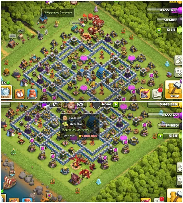 [12215 Gems]||Th12 Full Maxed||Free Nc||Heros:65-65-40-40||2 Heros Skins||Exp:128