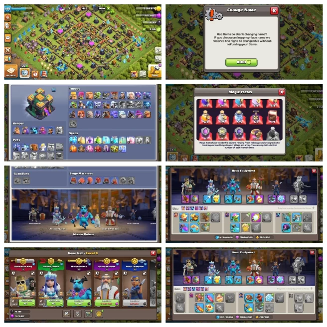 M204【Rare Dragon Statue+Old Xmas Tree,Obstacle,Cake Th 14 Max】5 Epic: GG,SB/MM/RS,FF◆HERO: 74,77,43,51,30◆7 Skin◆BH 10 Near Max◆Instant Delivery