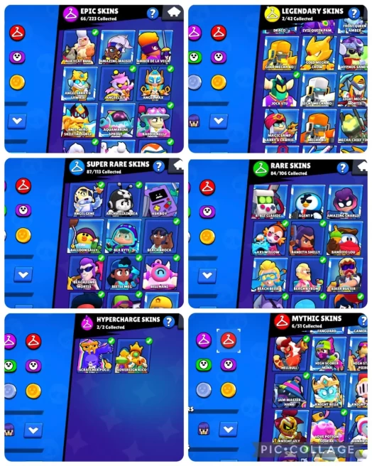 BS ACCOUNT || 59K TROPHIES || 24 HYPER CHARGE 6 MAX BRAWLERS || 30 MAX BRAWLERS  || 2 HC SKINS + 2 LEGEND SKINS || SEXY  EMOTES ||SPRAYS || VB7 
