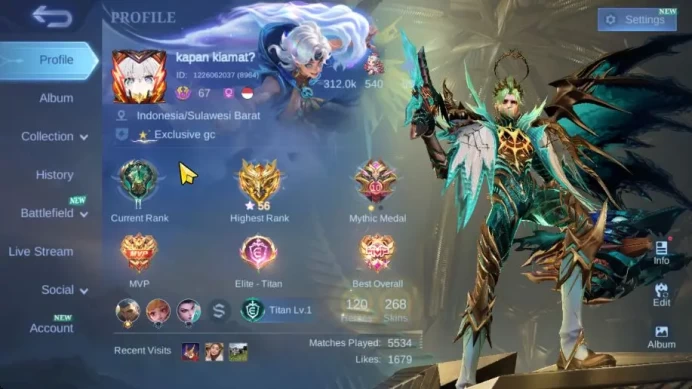 Hero 120|Skin 268|High Glory 56|Granger Prime,Star Haya,Zodiac Lunox,Venom GS,3 LB,2 Saber,Etc|TakeEmail|CheckSS(MLBB2088)
