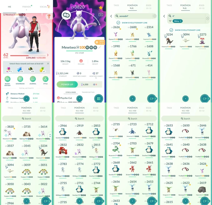 AC1357 -lv 62 Valor | x12 3000CP | x179 2000CP | x79 Legendary | x3 SHUNDO | x26 shiny | x34 100IV | 100IV Mewtwo | All flower eevee evolutions