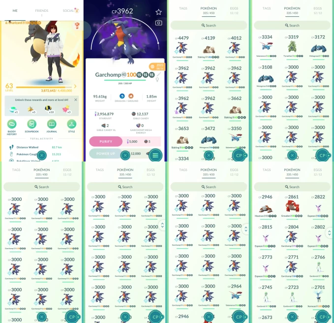 AC1358 -lv 63 Instinct | x59 3000CP | x128 2000CP | x18 Legendary | x12 SHUNDO | x44 shiny | x72 100IV | x50 Garchomp 100IV 3000CP+ | 100IV Xern