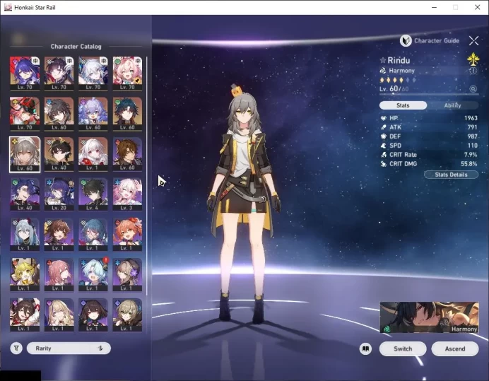 Asia|TL 56|7 Limited| [Rappa E1]+Sign,Yao Guang,Hysilens,Hyacine,Acheron,Dante,Ruan Mei |Female MC|Take Mail|Check SS(HSR6111)