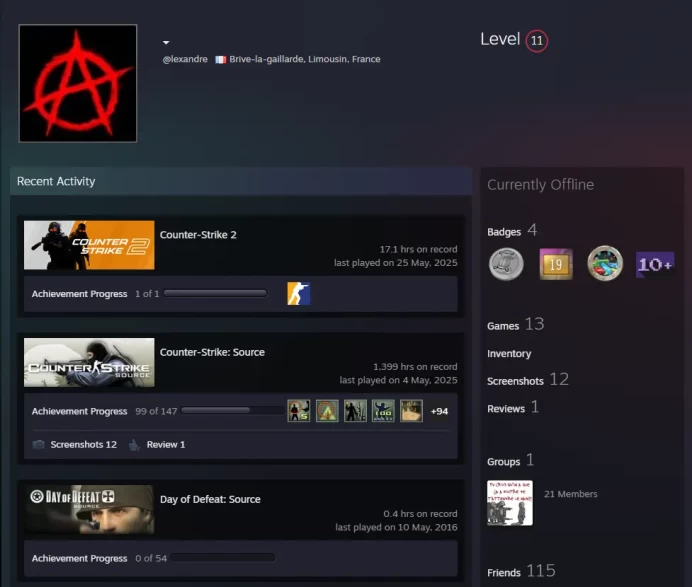 13Game-CS2 Prime+4Medals(10Y/5Y/Loyalty Badge/Global Offensive Badge)+19 Years of Service Steam
