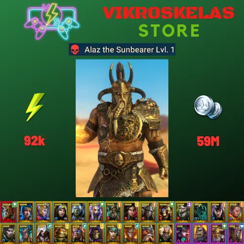 Starter with Mythical - Alaz : 92k energy / 59 mln coins / Genzin, Arix, Ninja + 20 Login Legendaries / Fahrakin, Fayne