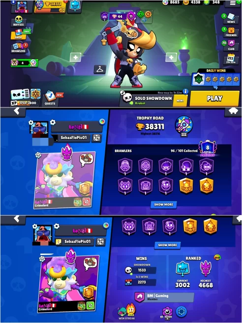 BEST BS 38.3k TROPHY, 96/101 UNLOCKED, 30 HYPERCHARGED, 9 MAXED,262 OP SKINS [7 MYTHIC+5 LEGENDARY+4 HYPERCHARGED] , 659 PINS,350 ICON,156 SPRAY