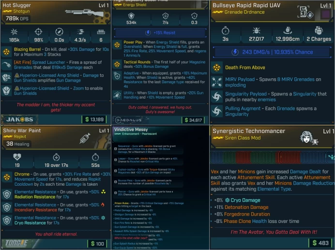LVL1 SIREN LEVELING PACK (VEX CM MAX ALL SKILLS + 534K SHIELD + AOE GRENADE + REPKIT + ENHANCEMENT + L1 789K DPS WEAPON)!